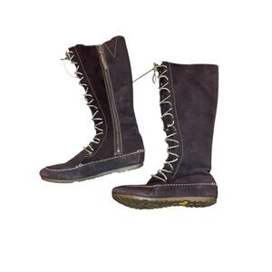 Timberland Chocolate Brown Mid Calf Lace Up Boots Size 7.5 Leather Boho Hippie